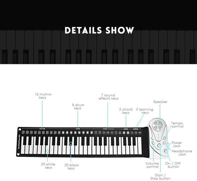 Tongdejing Roll-Up Klavier mit 49 Tasten, elektrische Tastatur, faltbar, tragbar, flexibel, für Anfä