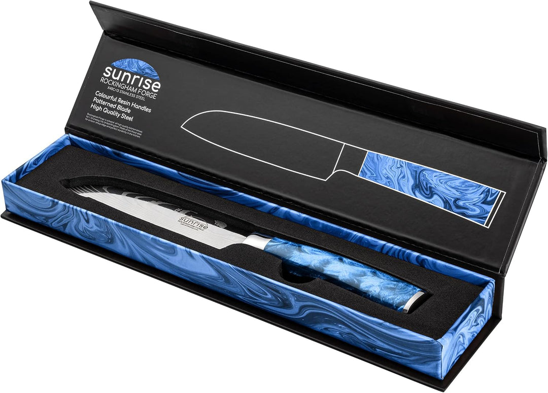 Rockingham Forge Santokumesser, Sunrise Kollektion, 12cm, Blauer Harzgriff, Klinge aus Rostfreiem St