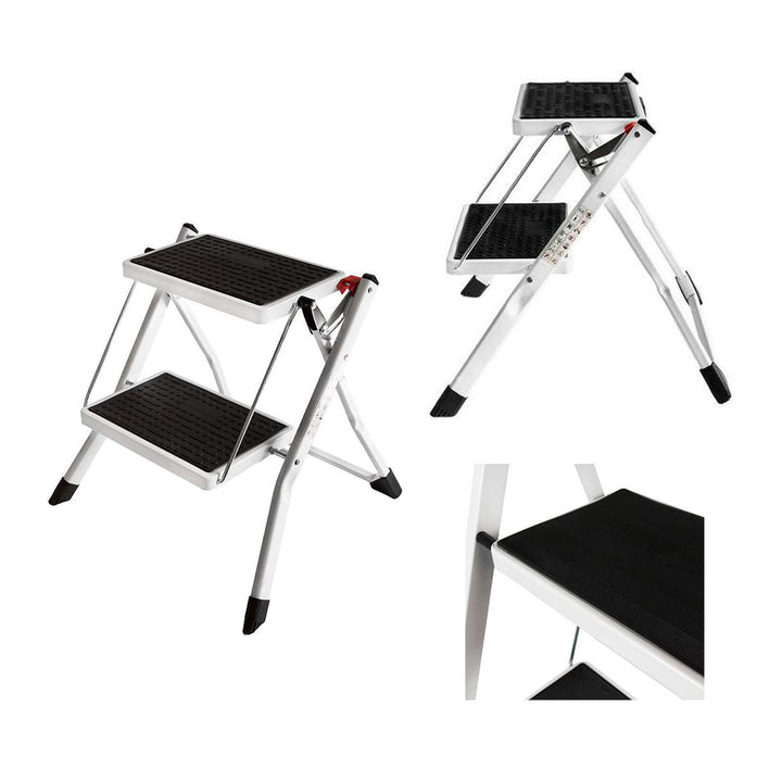 Huini Sicherheits-Stehleiter 2 Stufen Mini Tritthocker Klappbar Trittleiter Hohe Qualität Stahl ruts