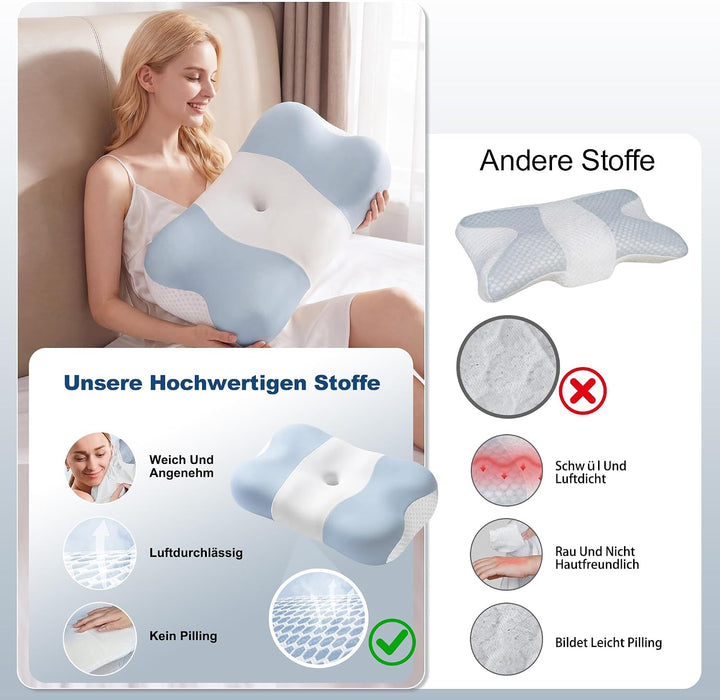 VYLEE Memory Foam Nackenkissen, Schmetterlingskissen Ergonomisches Kissen | 55.5 x 31 x (10,4 / 8,9)