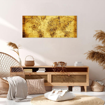 Panorama Bilder auf Leinwand 100x40cm Leinwandbild Karte Welt Kontinente Gross Wanddeko Bild Schlafz