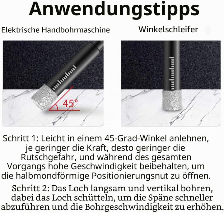 Diamantbohrer Set, Fliesenbohrer Set 7-tlg(5, 6, 8, 10,12,14,16mm), Sechskant-Schaft, Diamant Bohrer