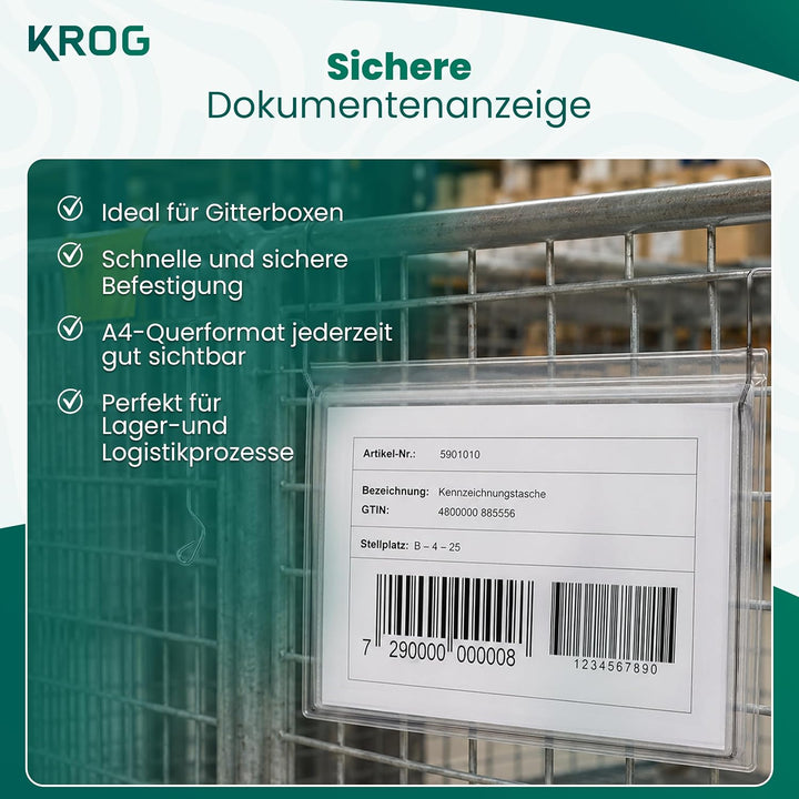 Krog Drahtbügeltasche A4 quer mit Klappe, 50 Stück Klar