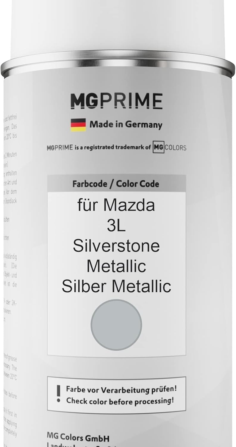 MG PRIME Autolack Sprühdosen Set für Mazda 3L Silverstone Metallic/Silber Metallic Basislack Klarlac
