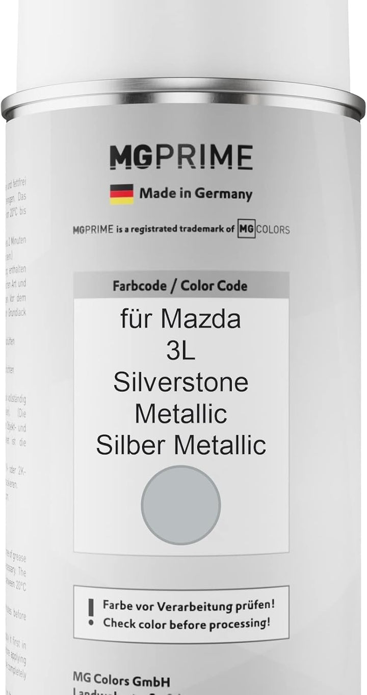MG PRIME Autolack Sprühdosen Set für Mazda 3L Silverstone Metallic/Silber Metallic Basislack Klarlac
