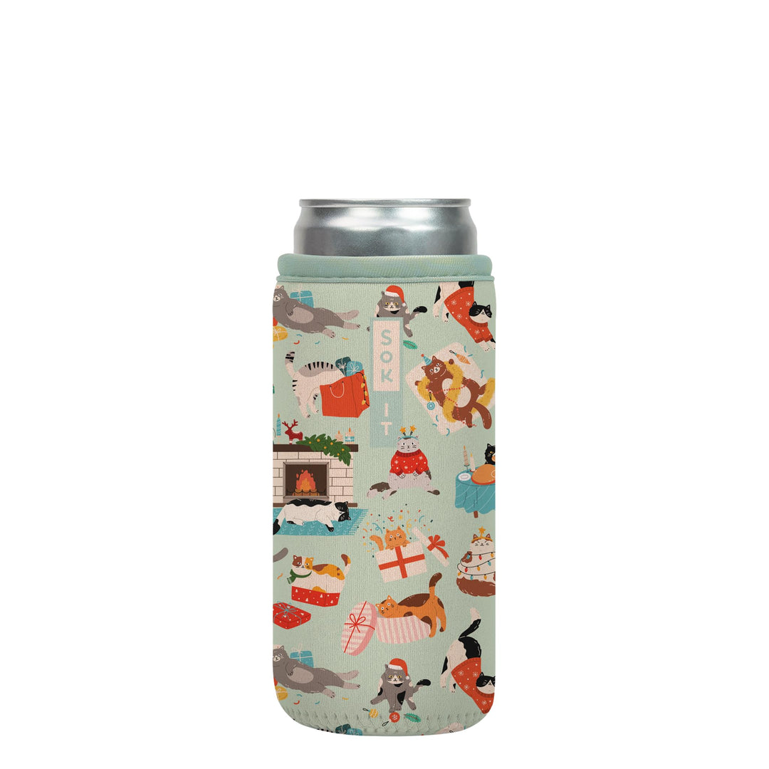 Sok It CanSok Isolierhülle für Bier und Limonade, Neopren-Hülle (Meowy Mayhem, 340 ml, schlanke Dose