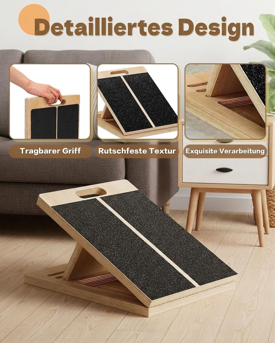 5-stufige Verstellung Wadendehner Schrägbrett, Holz Verstellbar Slant Board mit 20°–45° Winkeln ruts
