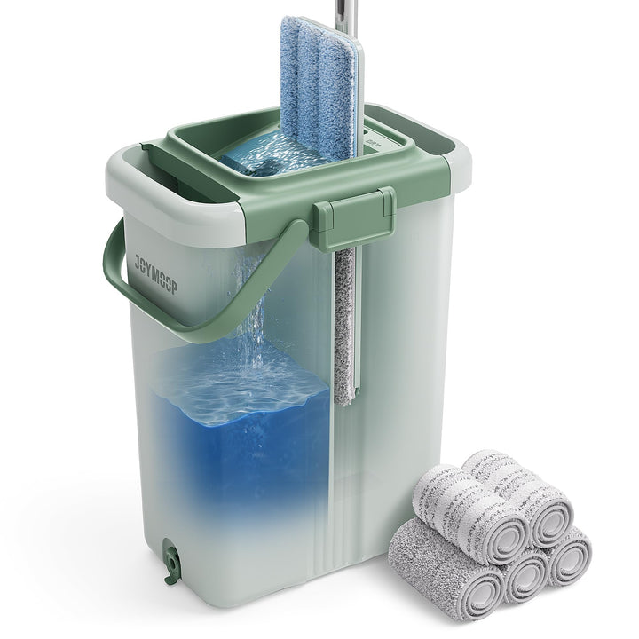 JOYMOOP Wischmopp und Eimer mit Auswringer-Set, Flacher Quetschmopp mit Eimer (X-Large), Staubwische