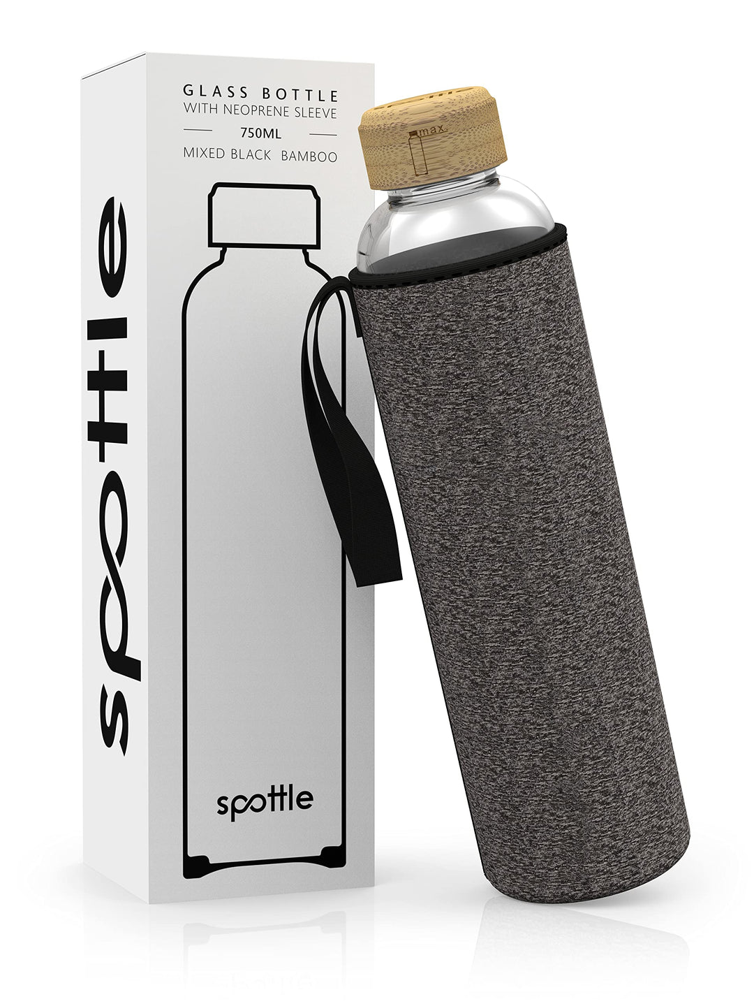 spottle Trinkflasche aus Glas 1l - Glasflasche 500ml - 750ml - 1 Liter mit Neoprenhülle/Schutzhülle