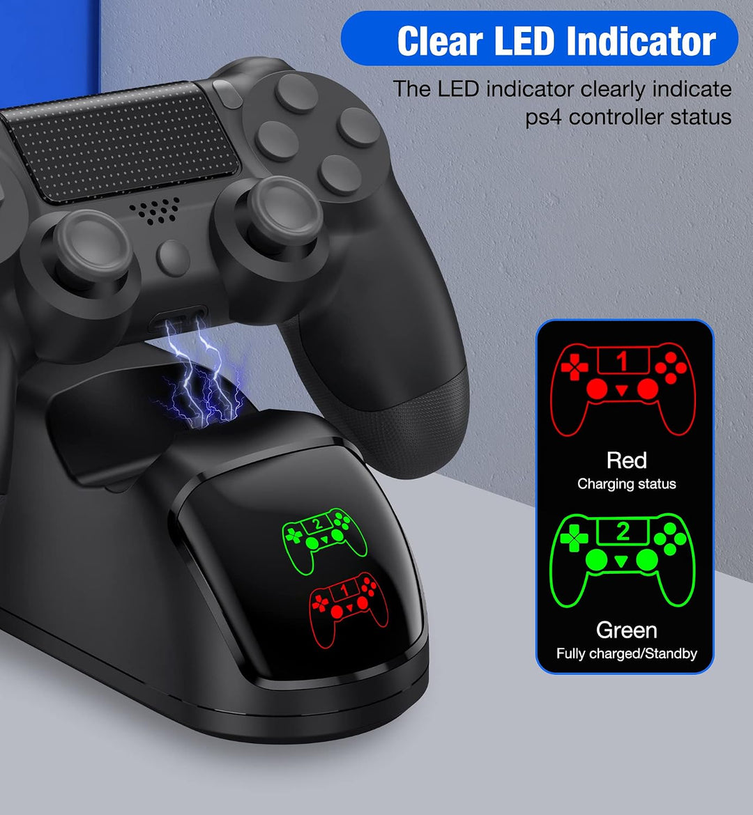 PS4-Controller-Ladestation mit Ladekabel, 1,8 Stunden Schnellladefunktion, PS4-Controller-Ladestatio