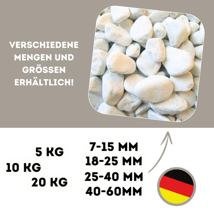 10 Kilogramm (Kg) Deko-Steine | Carrara Marmorkies | 25-40 mm | Edler Zierkies für Haus & Garten | P