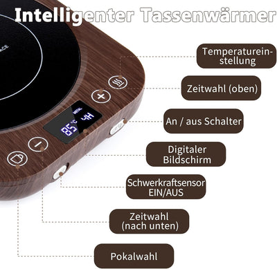 Elektrischer Kaffeewärmer,Aufgerüstet Tassenwärmer,Elektrischer Getränkewärmer mit 9 Temperatureinst