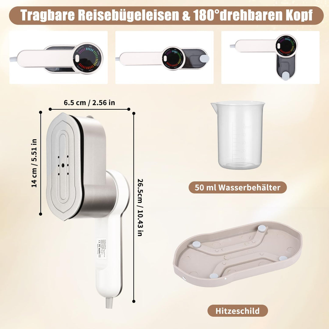 Reise Dampfglätter Reisebügeleisen 1200W, 2-in-1 Handbügeleisen & Steamer, 5S Schnellaufheizung, 25g