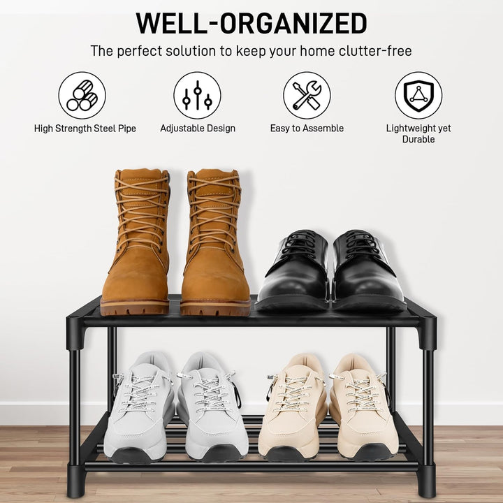 Schuhregal Platzsparend, 4-stufige Verstellbare Schuhregal Schmal, Stabile Metall Schuhablage mit Di