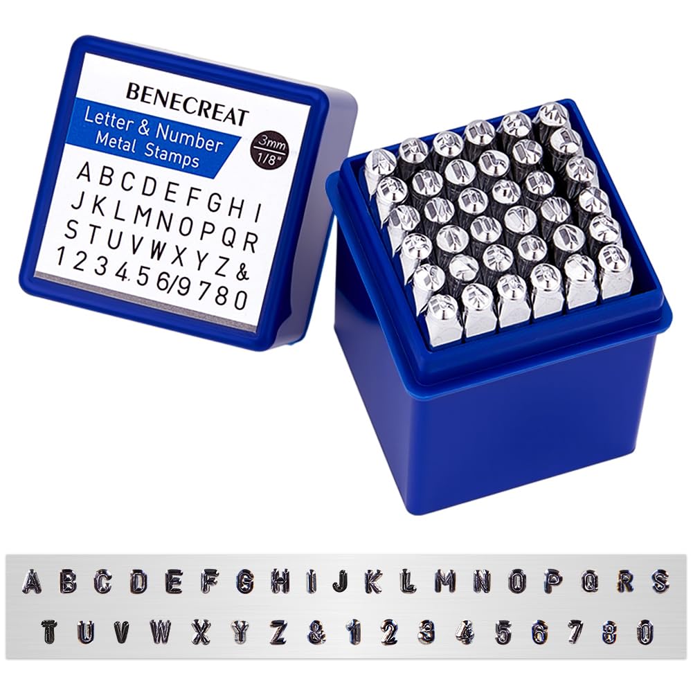 BENECREAT 36 Pack 3mm Alphabet und arabische Ziffern Briefmarken, Metall Stempel Stempel Werkzeugkas