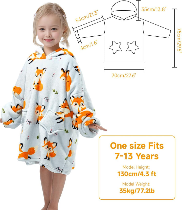 Wenlia Übergrosse Hoodie Blanket für Mädchen, Kinder Flanell Sweatshirt Decke Kuschelpullover, Einho