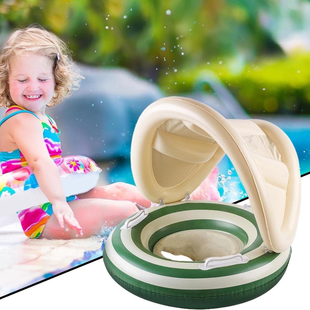 Baby Pool Float, Toddler Swim Seat, 57x49cm/22.44x19.29 Inches Adjustable Floating Trainer, Sunshade
