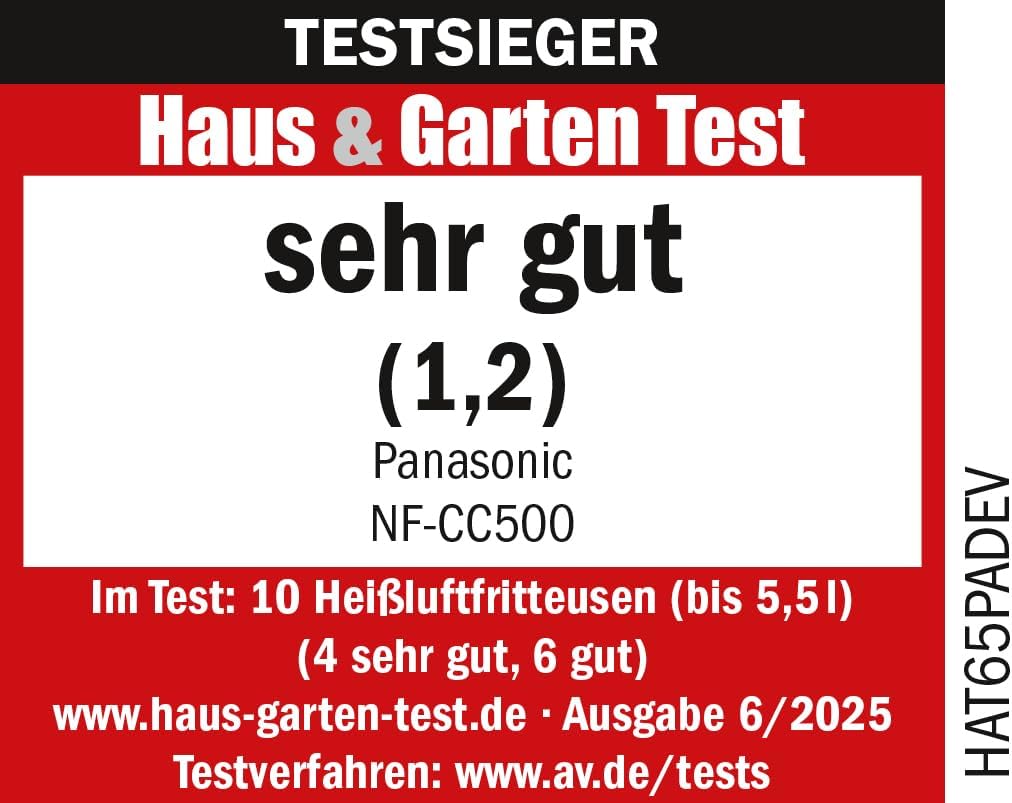 Panasonic NF-CC500SXE Air Fryer mit Sichtfenster, 5 l, 80–200 °C, digitaler Timer & LCD-Display, san