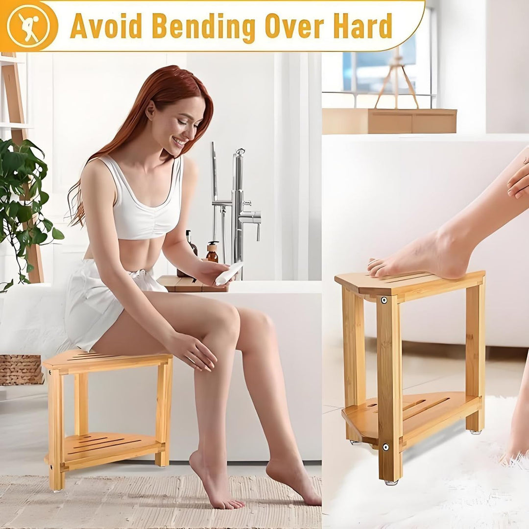 Bambus Eckregal, 2 Stufe Eck-Ablage für Badezimmer, Dusche & Küche, Natürliches Holz-Eckregal mit Ru