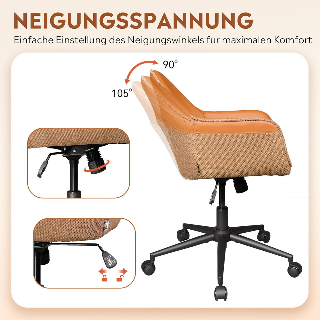 DEVAISE Homeoffice Stuhl, Ergonomischer Schminktischstuhl mit 9 cm Kissen, neigbar bis 105°, höhenve