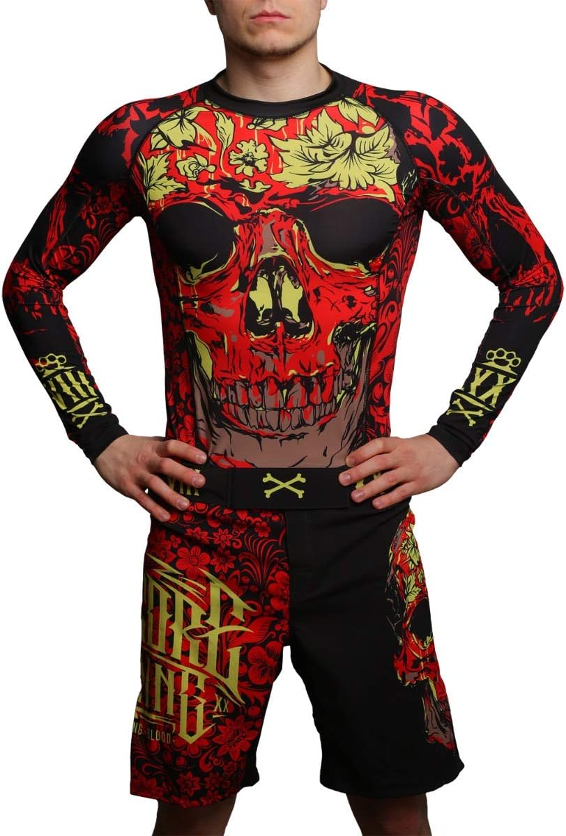 Hardcore Training Rash Guard Long Sleeve Skull Folk Men's Kompressionshemd Herren Lange Ärmel Grappl