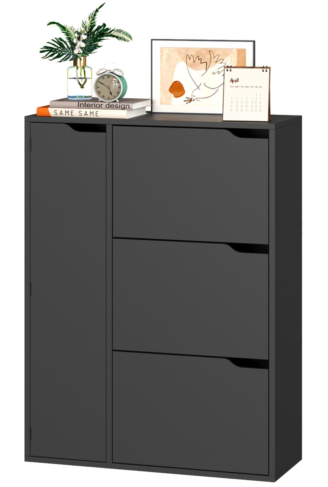 IRONCK Schuhschrank mit 3 Klappen, Schuhkipper Schmal mit Tür, Schuhregal Flur freistehend, Schuhkom