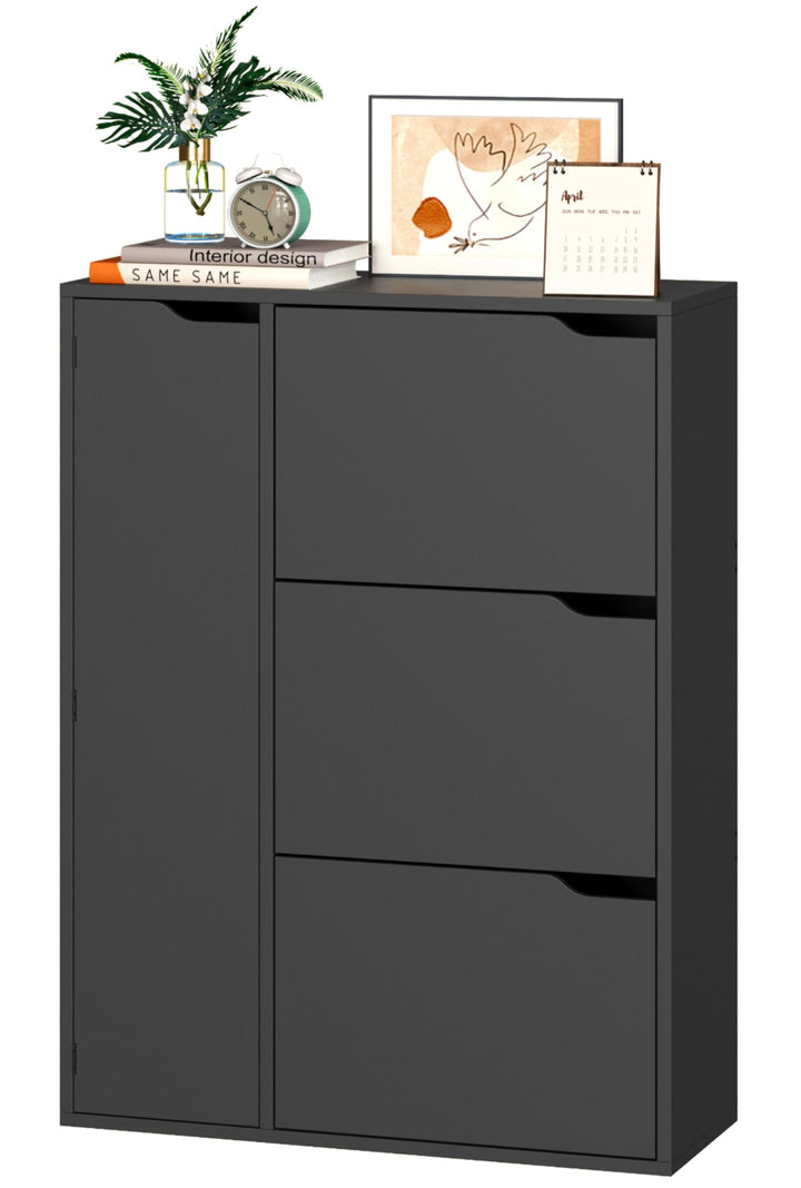 IRONCK Schuhschrank mit 3 Klappen, Schuhkipper Schmal mit Tür, Schuhregal Flur freistehend, Schuhkom