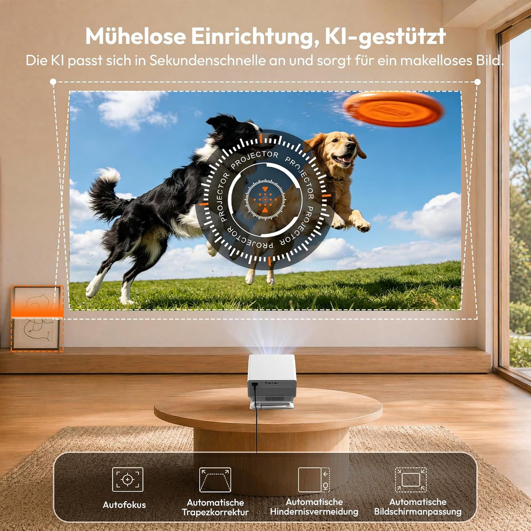 Xgody N8 Smart Beamer, 1200 ANSI Native FHD 1080P, 4K Unterstützt | Kompatibel mit Netflix, Autofoku