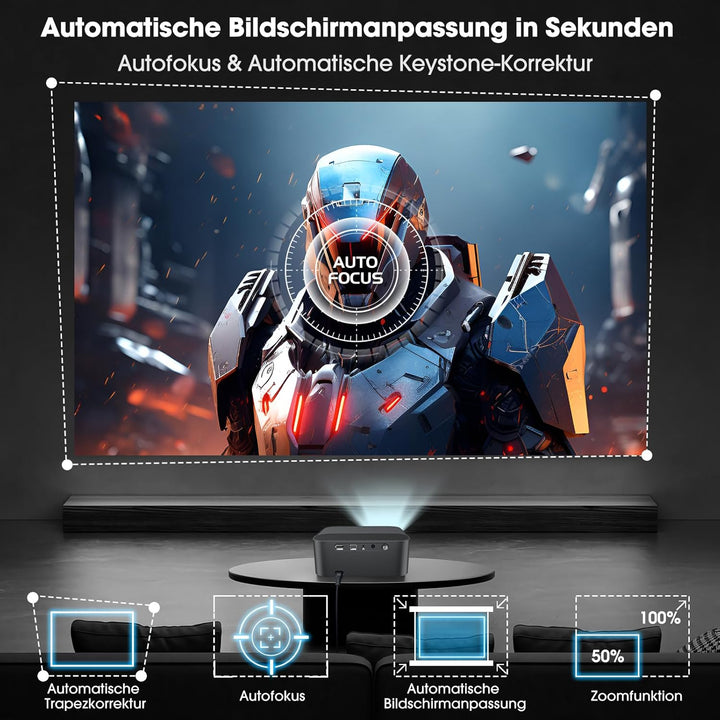 Nigecue Beamer 4K [Netflix Official & Dolby Audio], Autofokus/Auto Trapezkorrektur 30000L WiFi6 Blue
