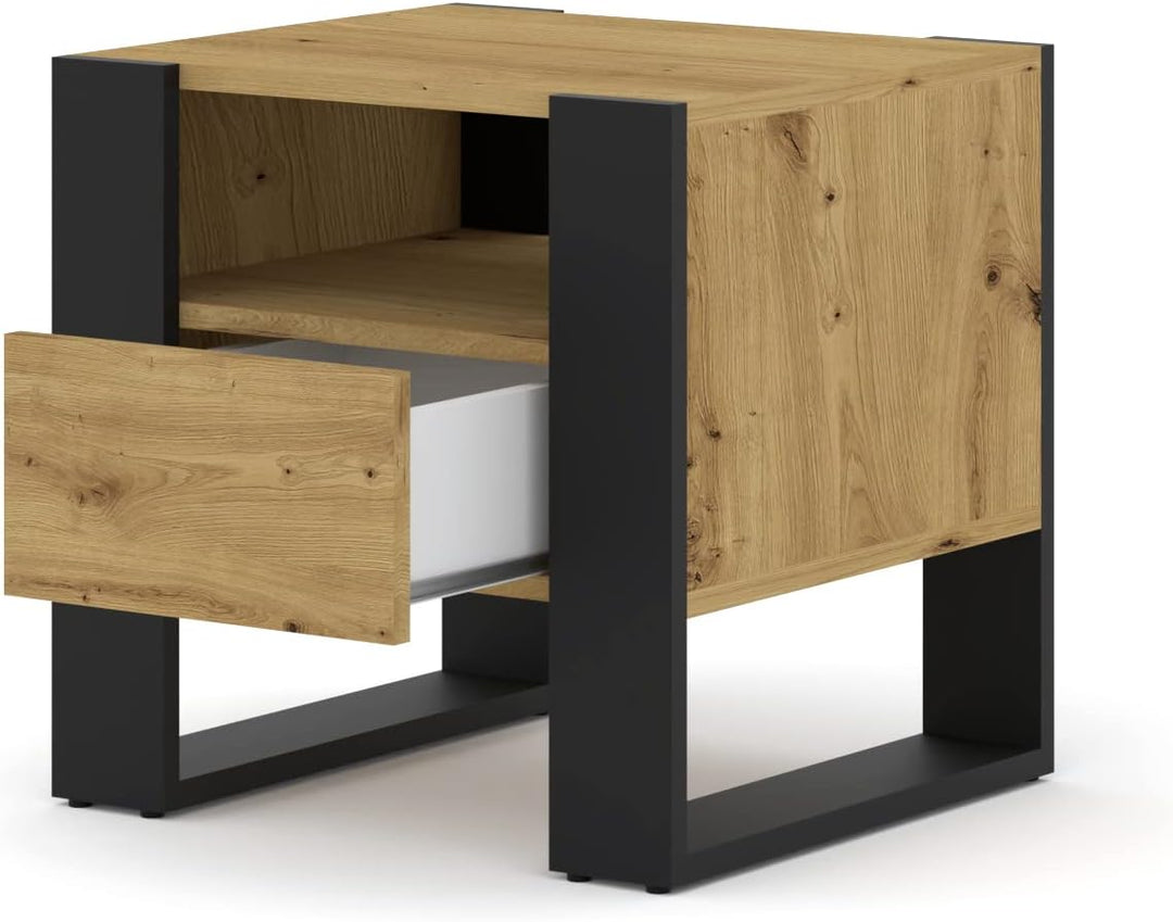 BIM Furniture Nachttisch Mondi 48 cm Nachtkommode Nachtschrank mit 1 Schublade (Artisan Eiche), Arti