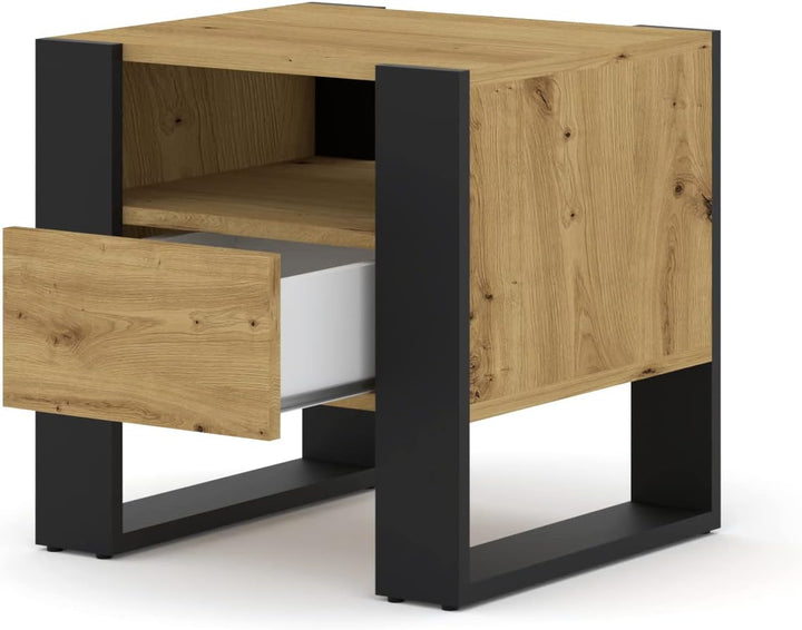 BIM Furniture Nachttisch Mondi 48 cm Nachtkommode Nachtschrank mit 1 Schublade (Artisan Eiche), Arti