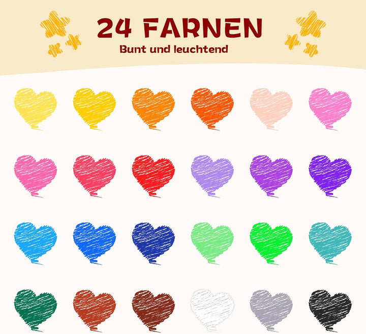 YPLUS Erdnuss Wachsmalstifte für Kleinkinder, 24 Farben, Ungiftige, Leicht zu Halten, Waschbare sich