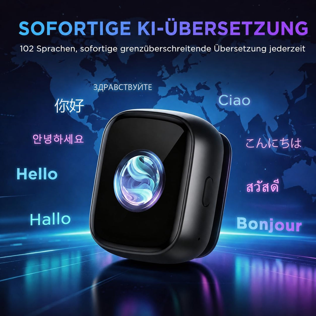 ZNP Z02 KI Sprachübersetzer &amp; Übersetzer Digital Badge, 102 Sprachen Echtzeit‑Übersetzungsgerät, Ein