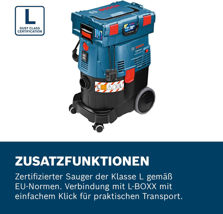 Bosch Professional Nass-/Trockensauger GAS 35 L SFC+ (inkl. 1x Zellulose-Flachfaltenflter, Fugendüse