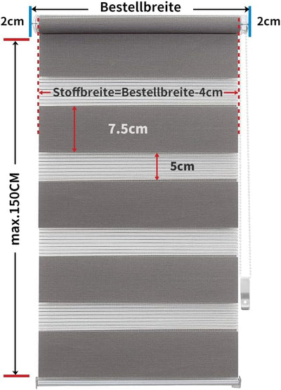 OBdeco Doppelrollo Duo Rollo Klemmfix ohne Bohren B80cm x H150cm(Stoffbreite 76 cm) Grau für Fenster