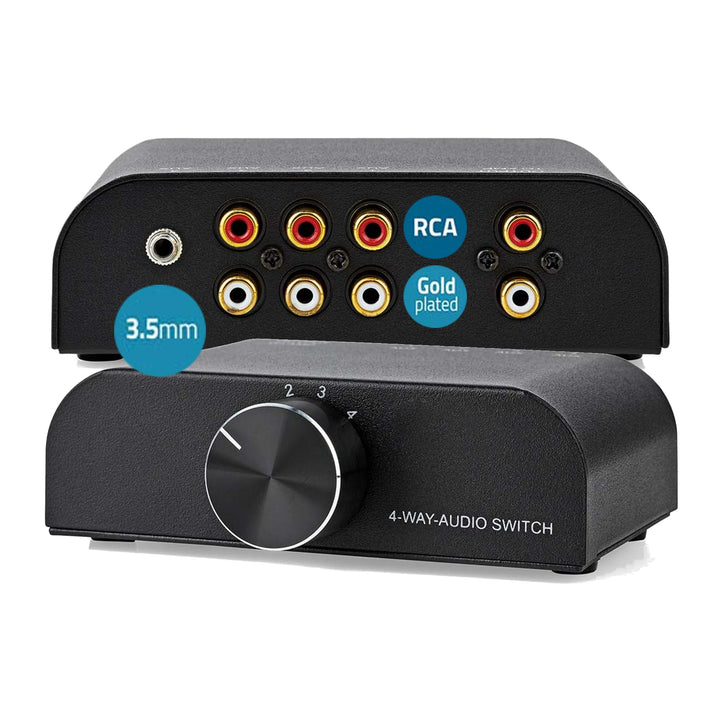 TronicXL Analog Stereo 4fach Eingangs Audio Schalter 1x AUX 3,5mm Klinke + 3X (2X Cinch Buchse) 2X R