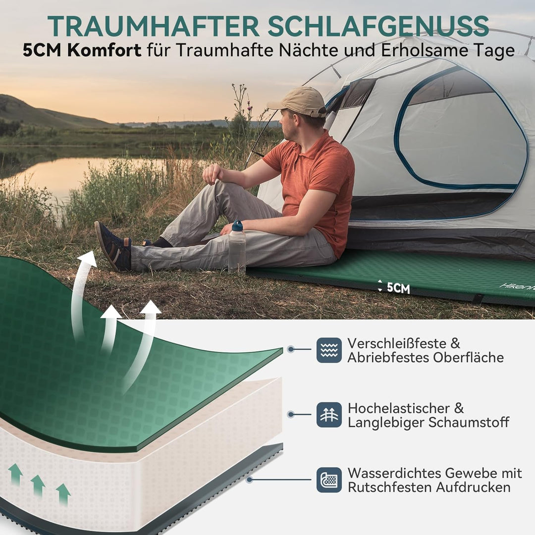 HIKENTURE Isomatte Selbstaufblasend, 5CM Dicke Camping Matratze aus Schaumstoff, Selbstaufblasbare L