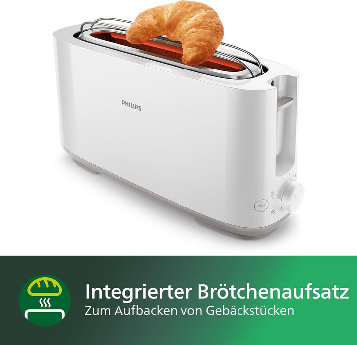 Philips Toaster – Lange Toastschlitze, 8 Stufen, Brötchenaufsatz, Auftaufunktion, Cool-Touch-Gehäuse