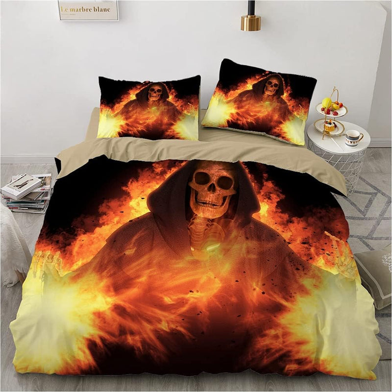 Luowei Skull Bettwäsche 135x200cm Totenkopf Motiv Bettwäsche Halloween-Thema Microfaser Bettbezug un