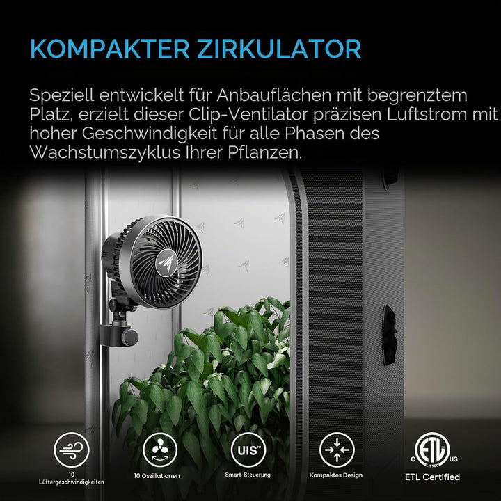 AC Infinity CLOUDRAY S4, ultrakompakter Wachstumszelt-Clip-Lüfter, 10,2 cm, Präzision 10 Dy-namische