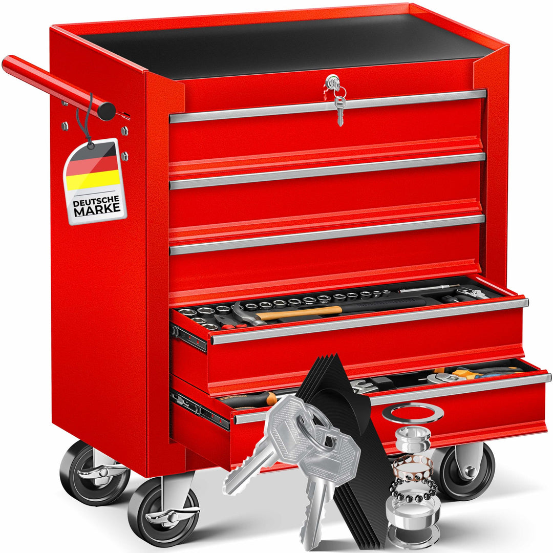 MASKO® Werkstattwagen - 5 Schubladen, Abschliessbar | Massives Metall | Mobiler Werkzeug-Wagen ohne
