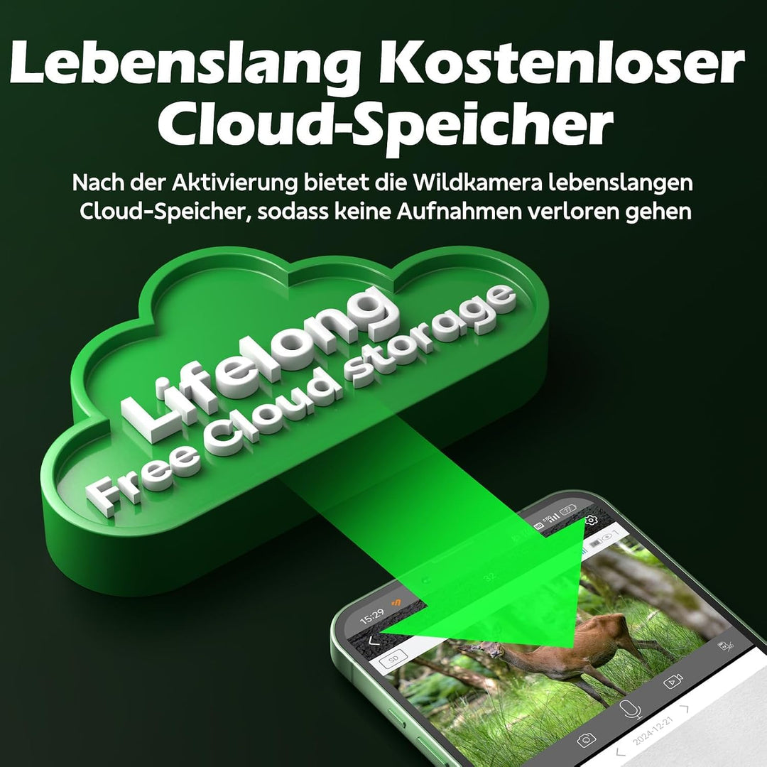 VOOPEAK 4G LTE Wildkamera mit SIM Karte, Wildtierkamera mit Handyübertragung App, 32MP 1080P Jagdkam