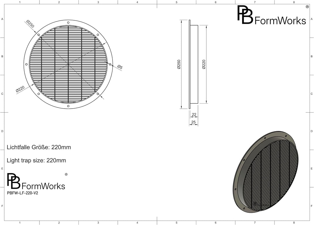 Lichtfalle 220mm Gen 2 lichtdichtes Zuluftgitter für Growbox &amp; Growzelt