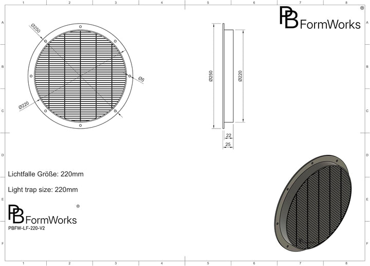 Lichtfalle 220mm Gen 2 lichtdichtes Zuluftgitter für Growbox &amp; Growzelt