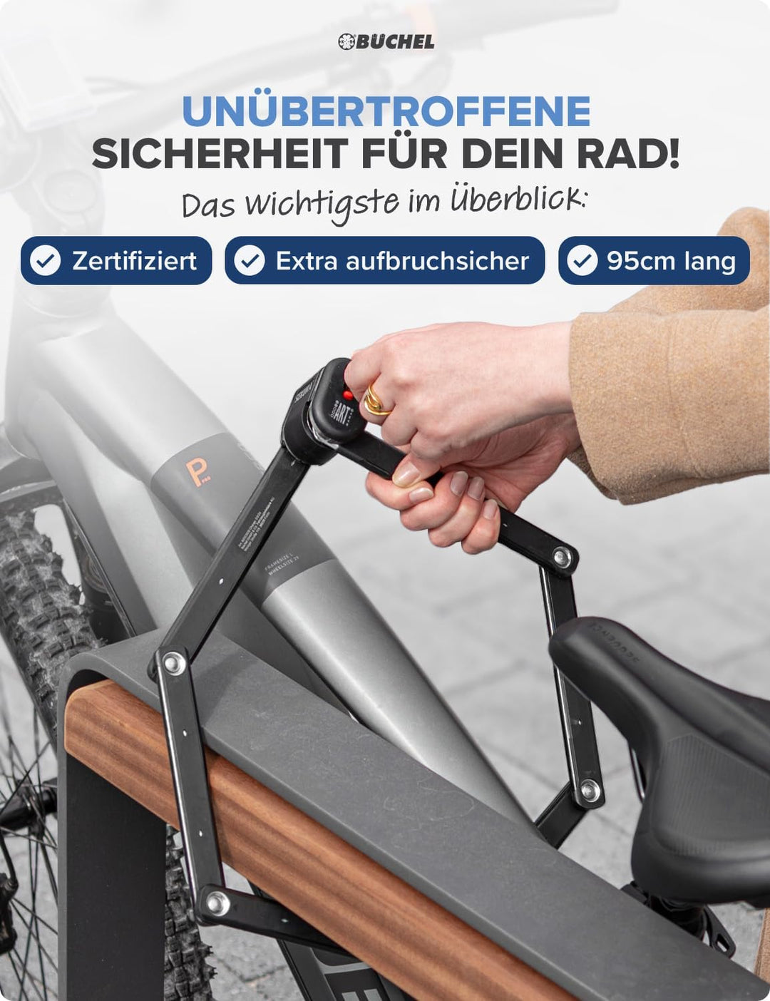 BÜCHEL Sekura - Faltschloss Fahrrad I sicherer Diebstahlschutz inkl. Halterung I aus gehärtetem Stah