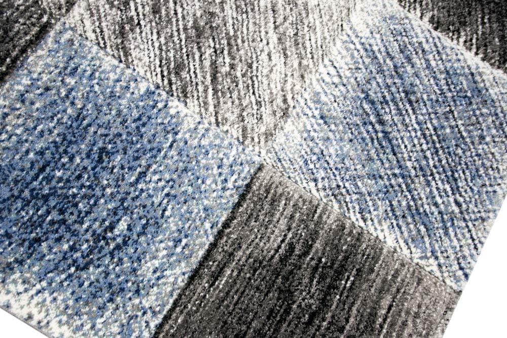 CARPETIA Teppich modern Wohnzimmerteppich karo blau grau schwarz Grösse 80x150 cm 80 x 150 cm, 80 x