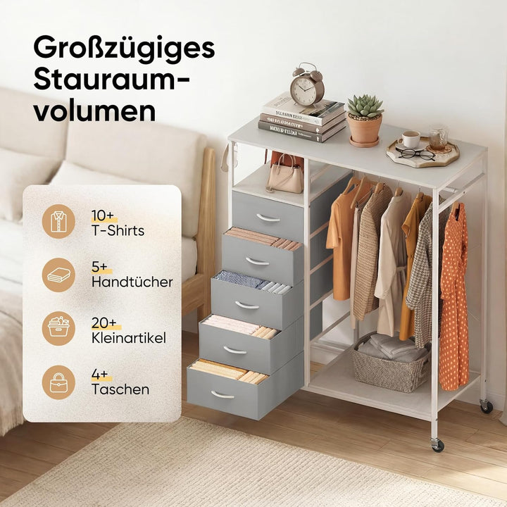 HOKEEPER Kleiderständer,Offener Kleiderschrank,Kleiderständer auf Rollen,Kleiderstange,Fahrbarer Kle