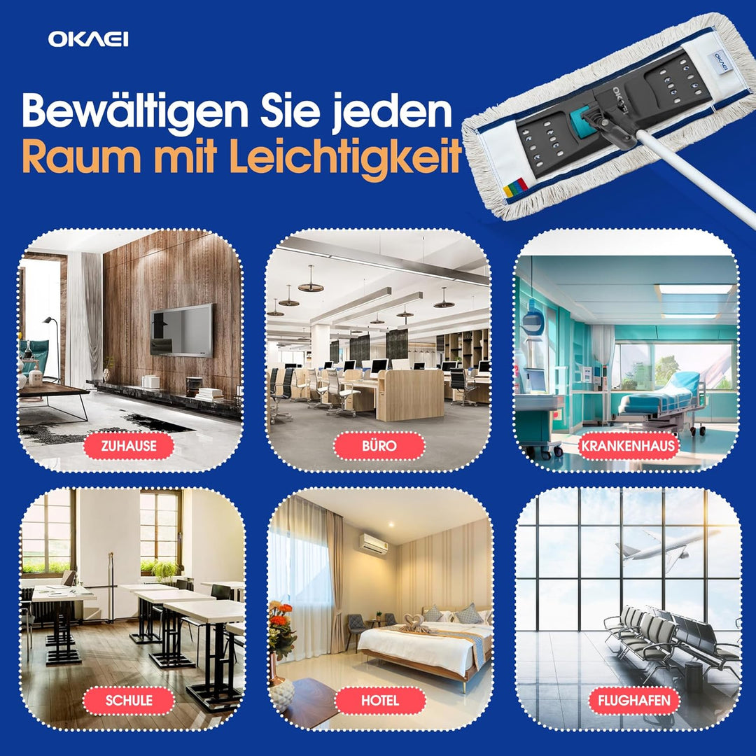 OKAEI Klapphalter für Wischmopps 50 cm – 2er Set – Industrie Mophalter mit 360° Drehkopf & Fussschal