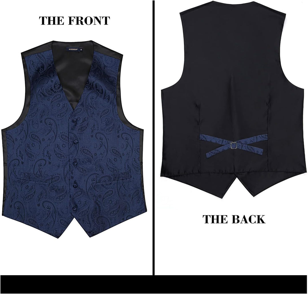 HISDERN Herren Weste Paisley Floral Jacquard Krawatte Einstecktuch Taschentuch Weste Anzug Set XS Ma