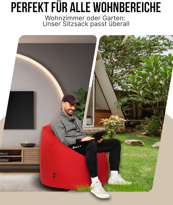 PATCH HOME Patchhome Sitzsack Tropfenform mit Reissverschluss Nachfüllbar - für In &amp; Outdoor - mit S